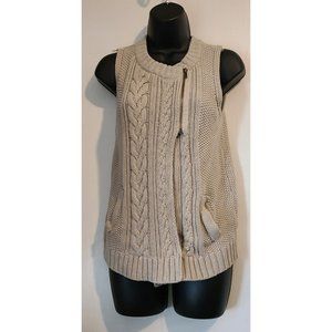 Kenji Cable Knit Sweater Vest Partial Zip Tan/Wheat Size M 10/12